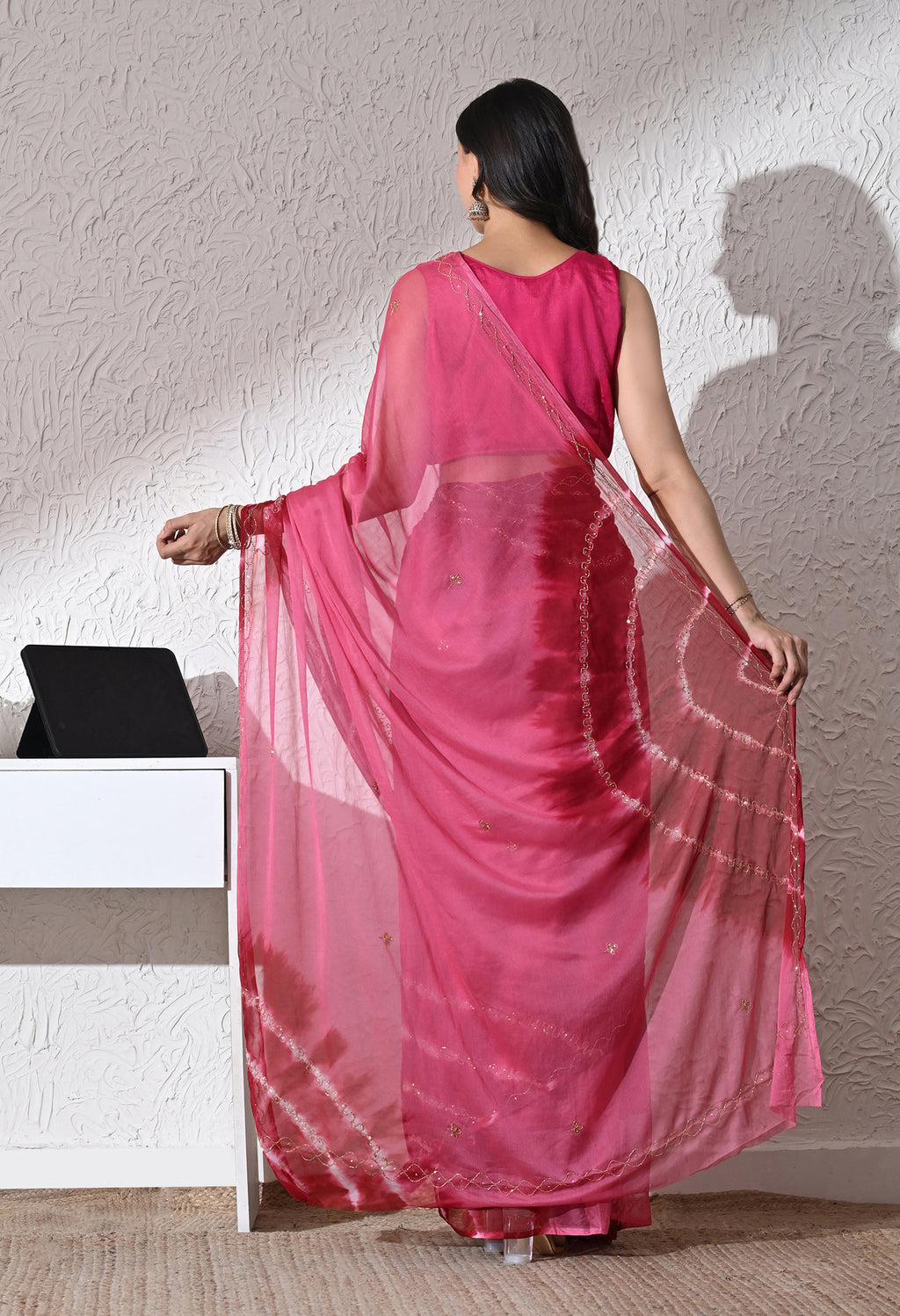 Cerise Italian Chiffon Saree