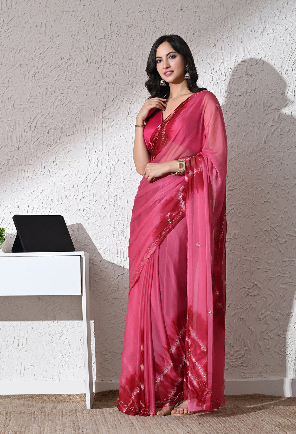 Cerise Italian Chiffon Saree
