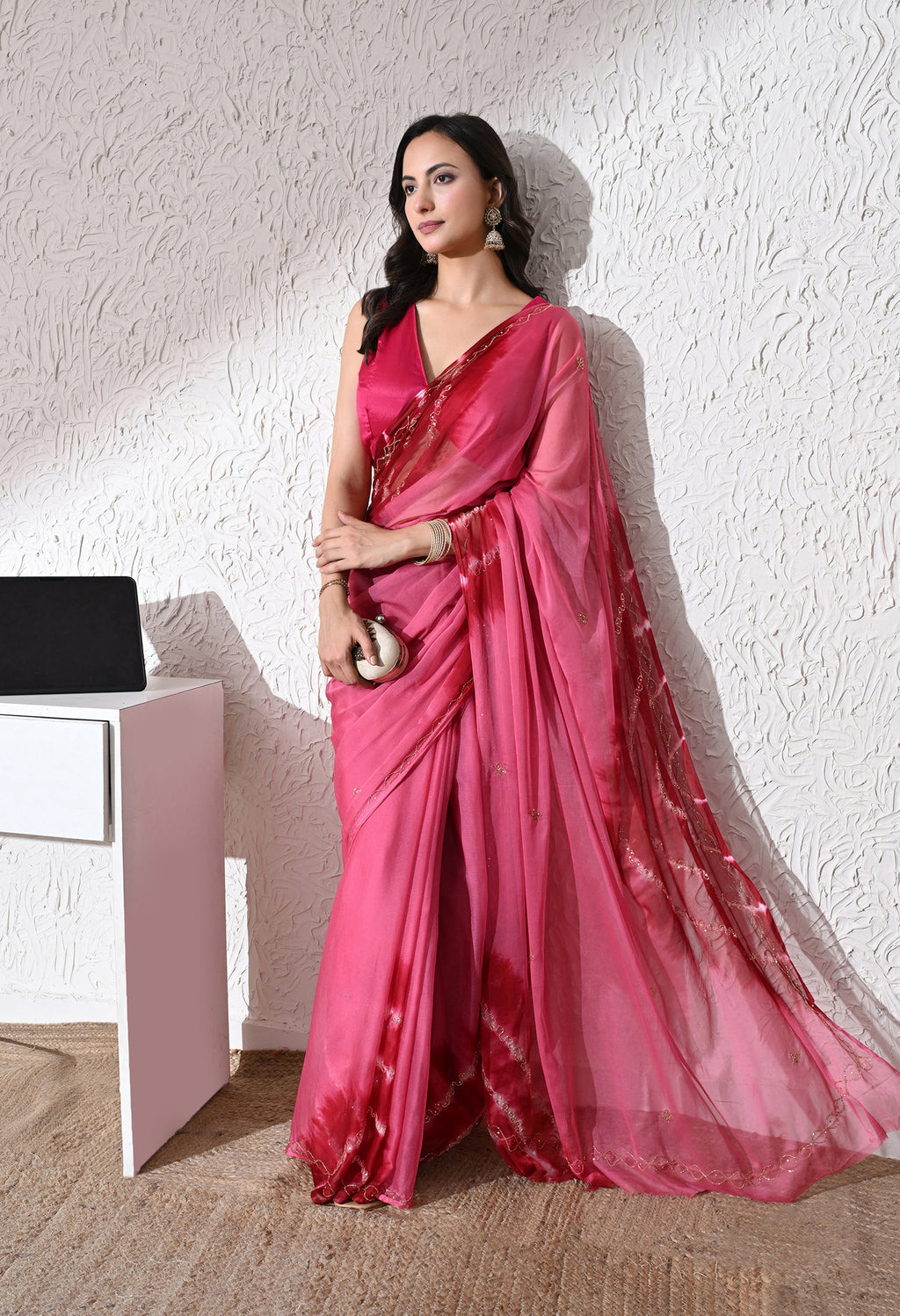 Cerise Italian Chiffon Saree