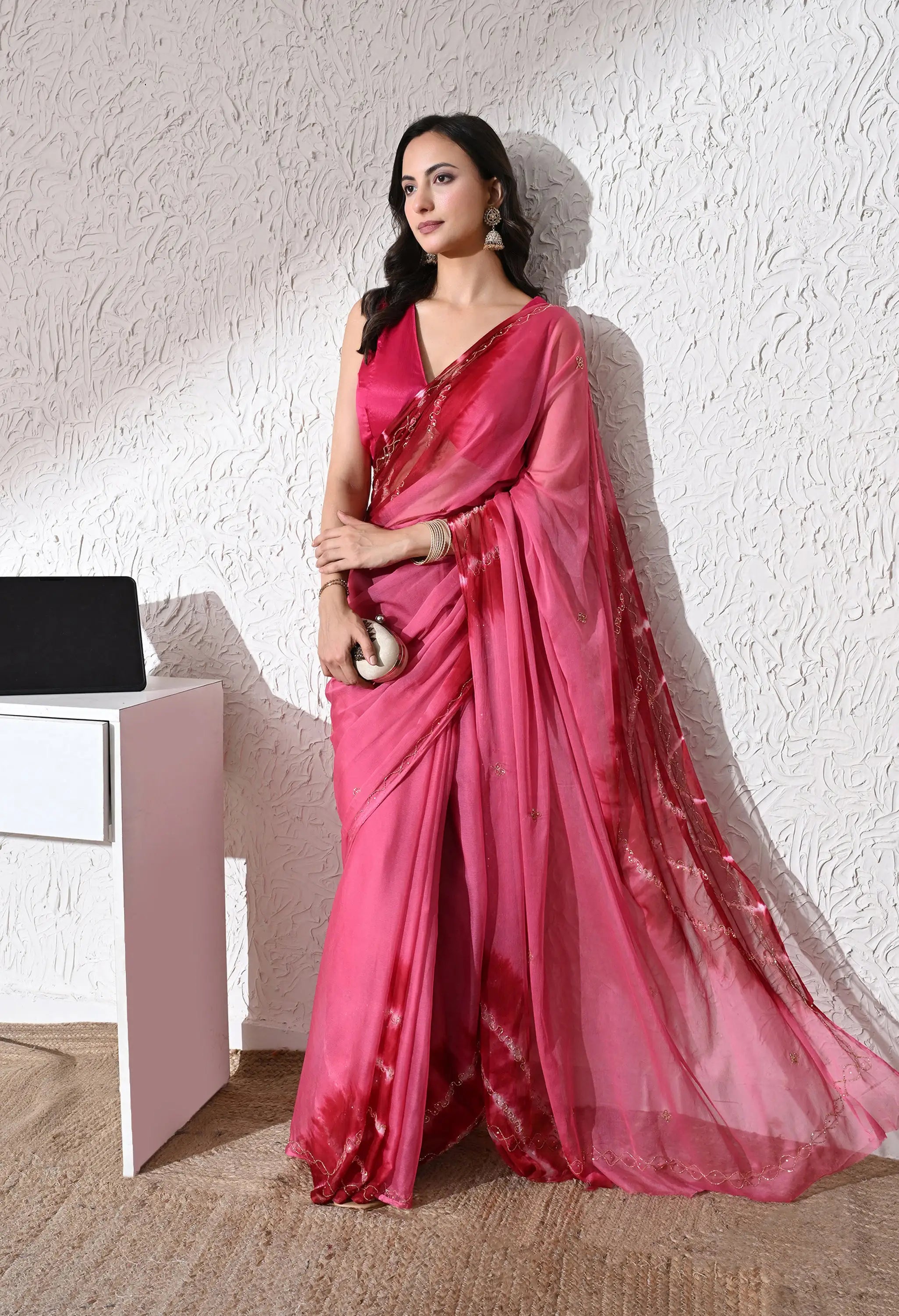 Cerise Italian Chiffon Saree