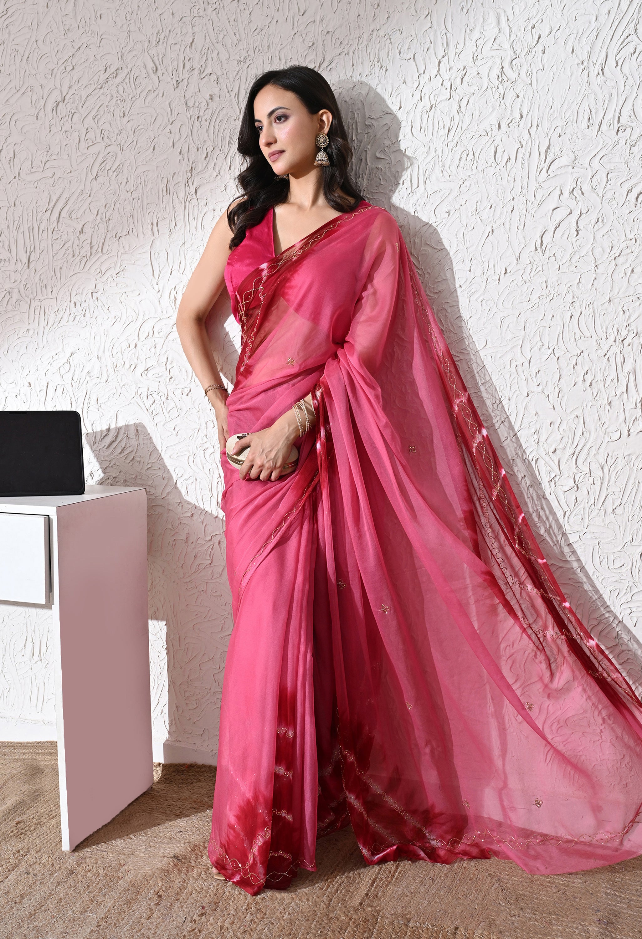 Cerise Italian Chiffon Saree
