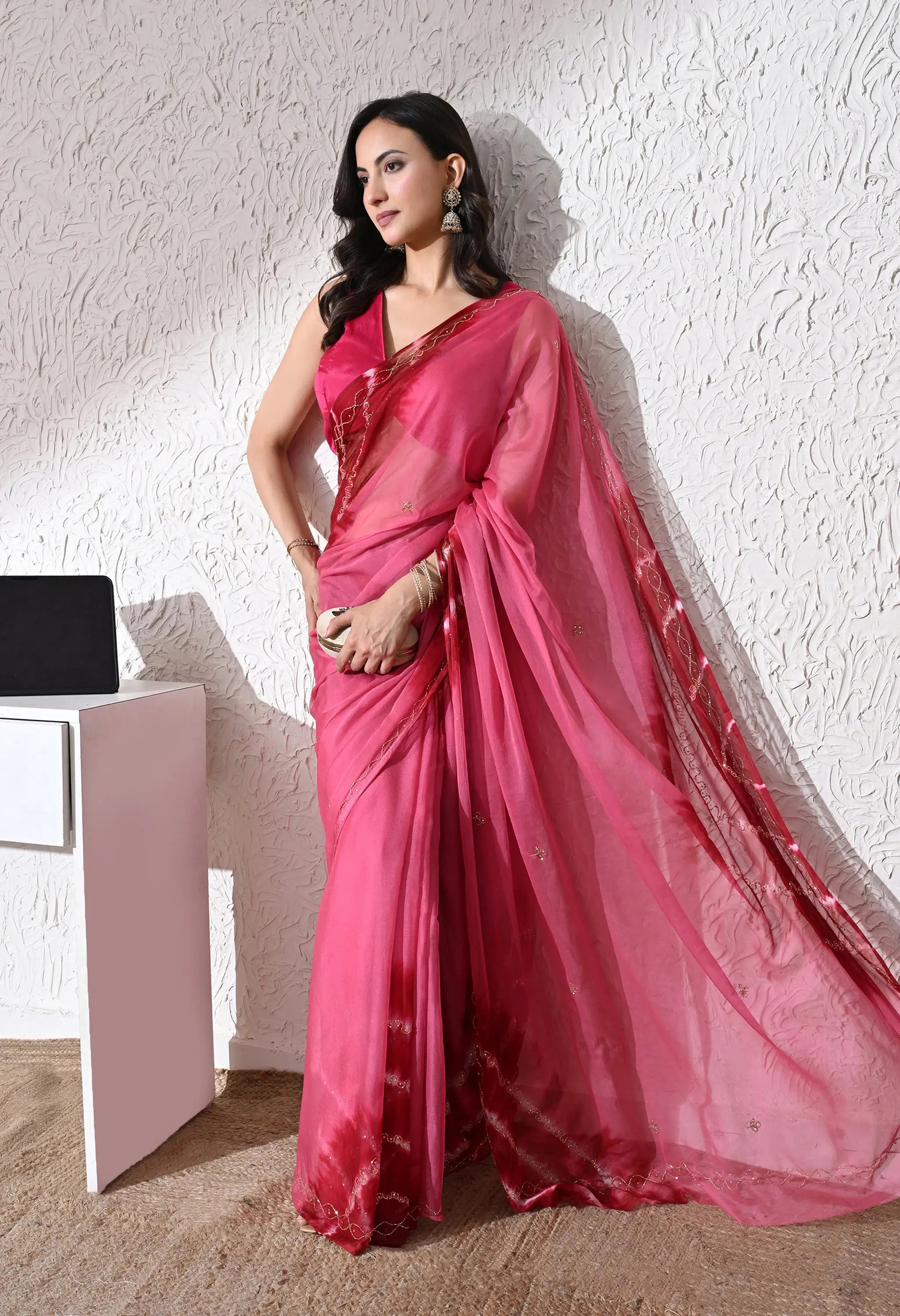 Cerise Italian Chiffon Saree