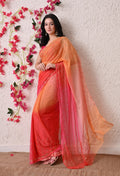 Multicolour chiffon saree pallu draped over shoulder