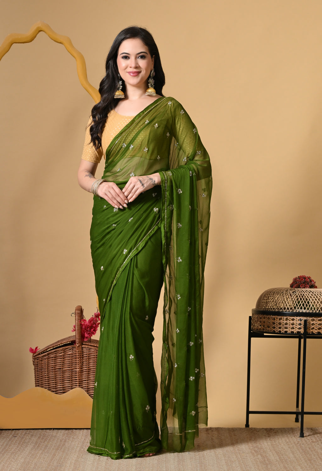 Jade Italian Chiffon Saree