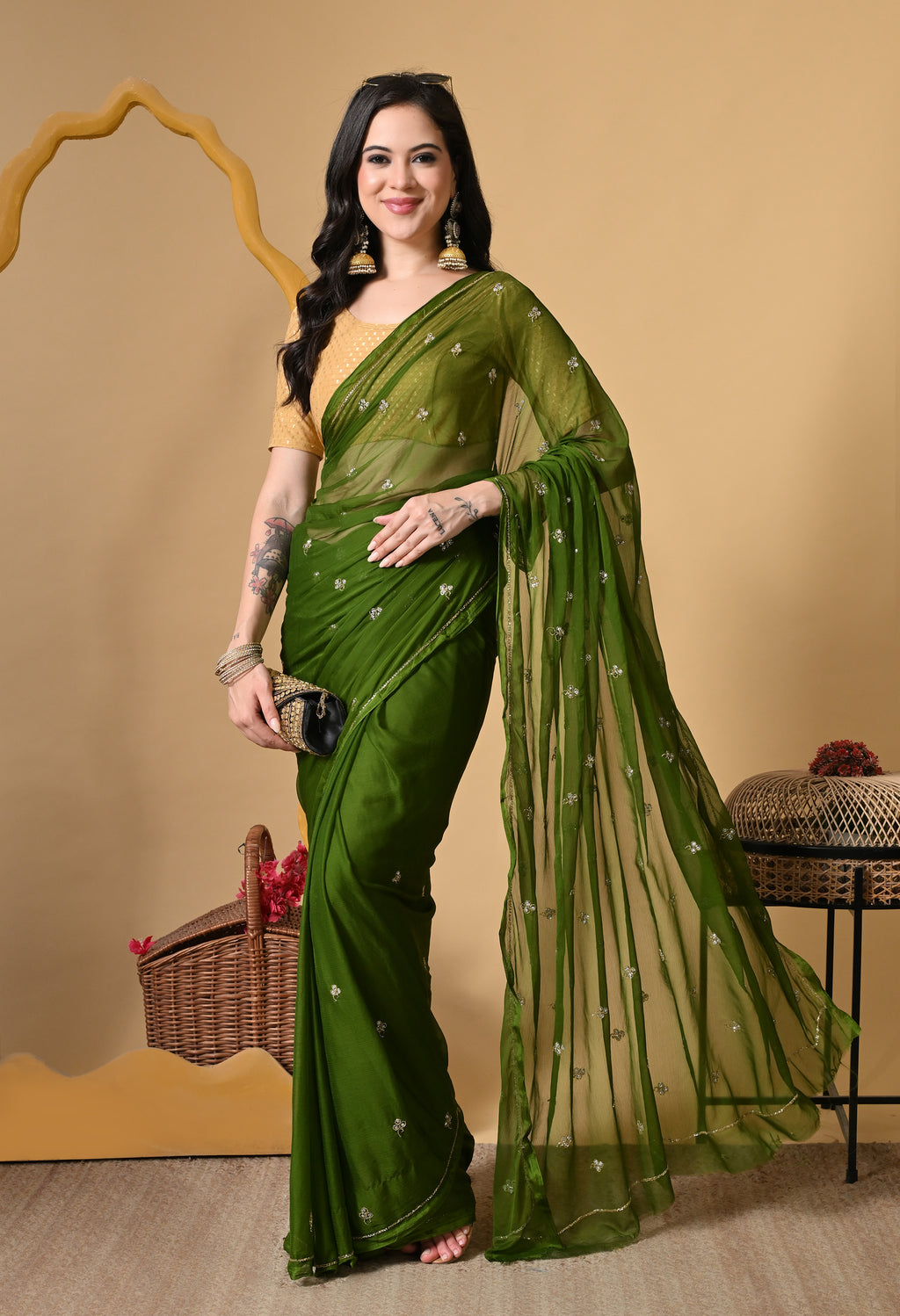 Jade Italian Chiffon Saree