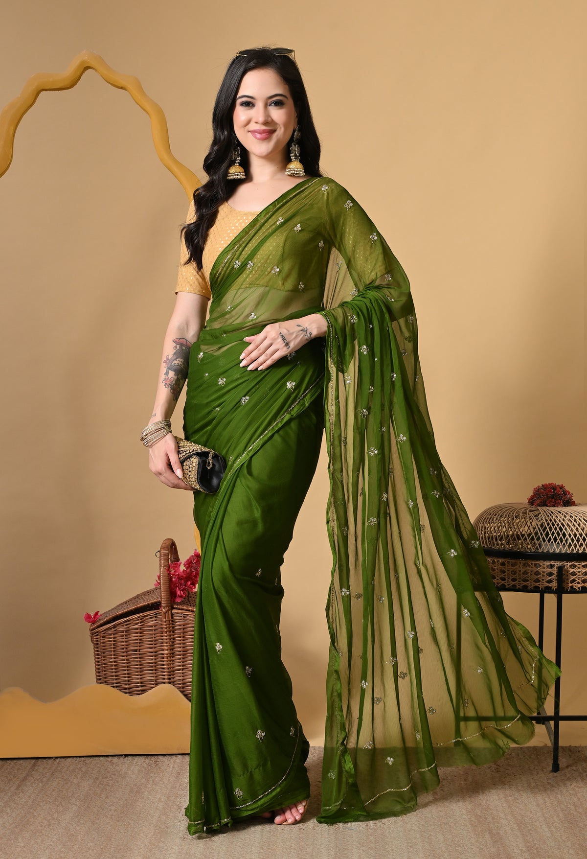 Jade Italian Chiffon Saree