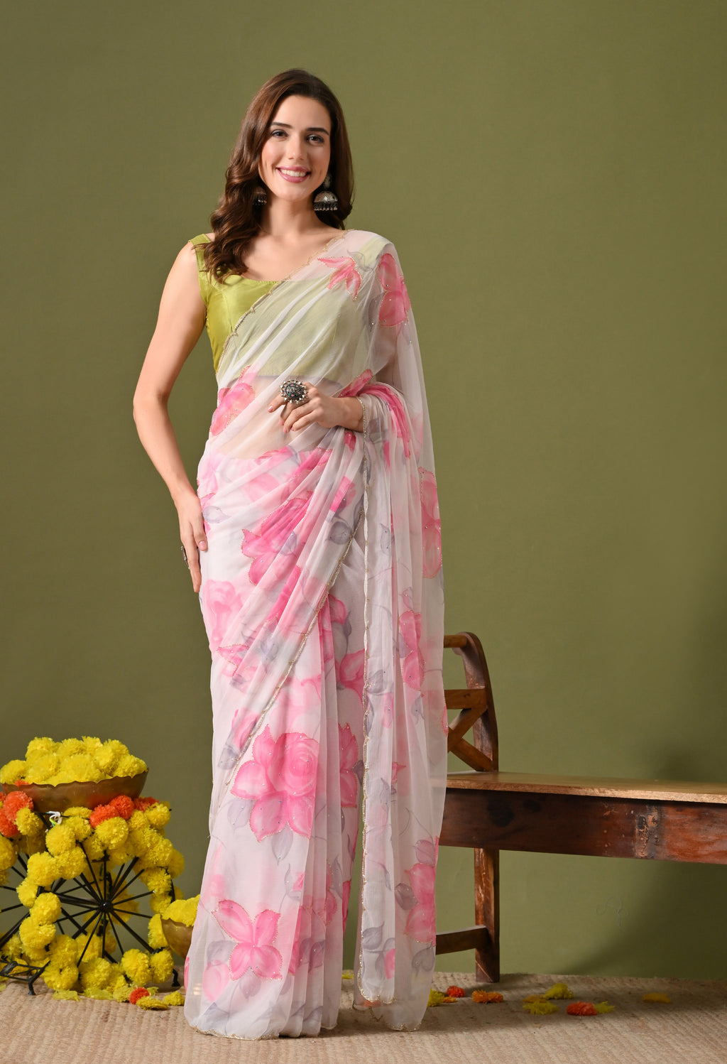 Anemone Italian Chiffon Saree