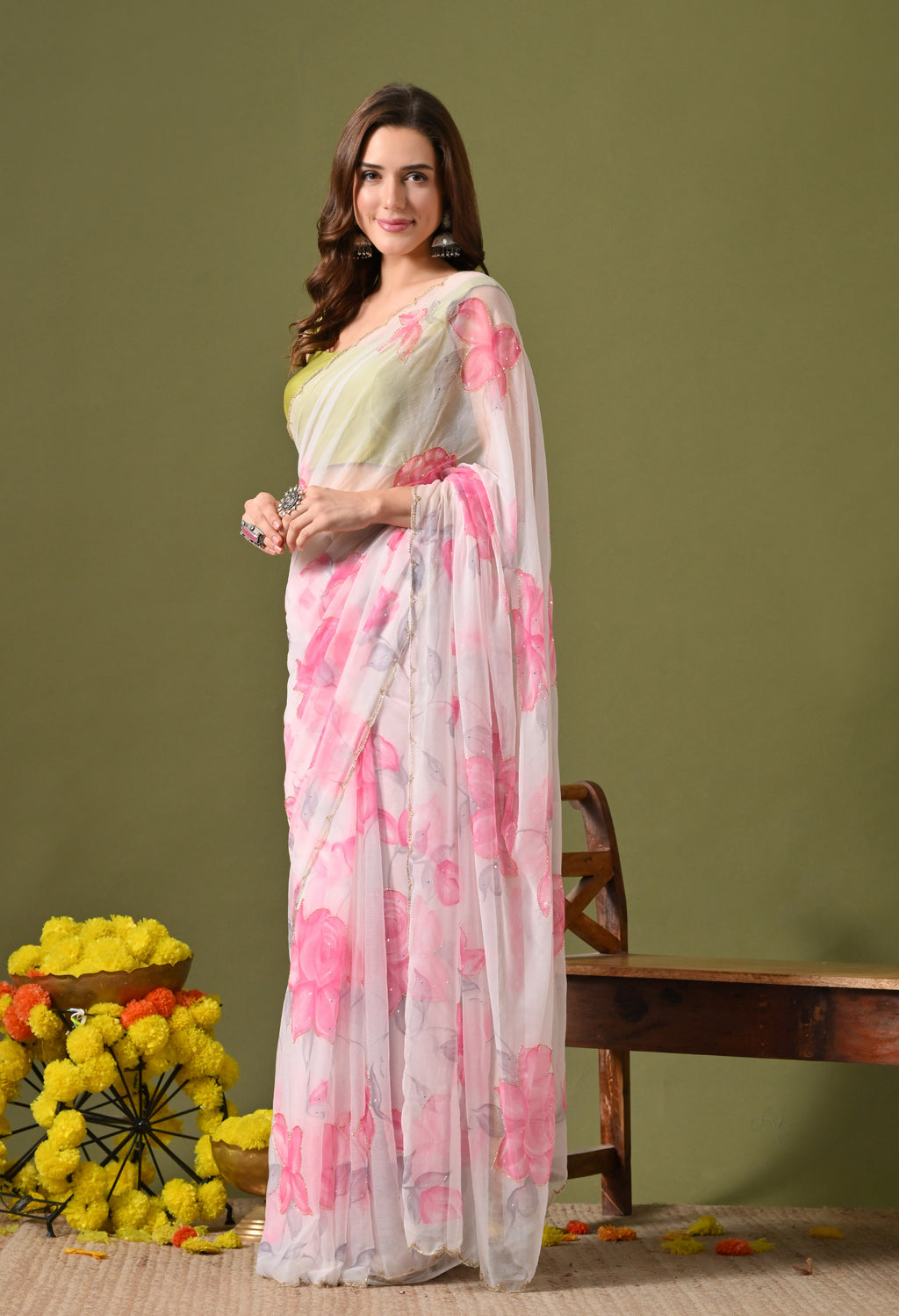 Anemone Italian Chiffon Saree