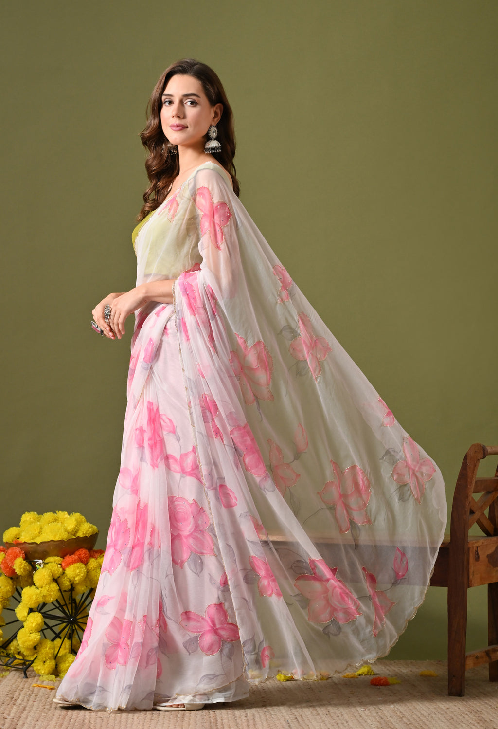 Anemone Italian Chiffon Saree
