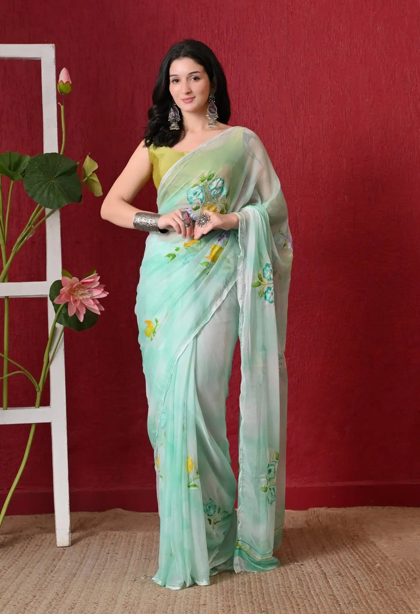 Verdelle Italian Chiffon Saree - Sindhu