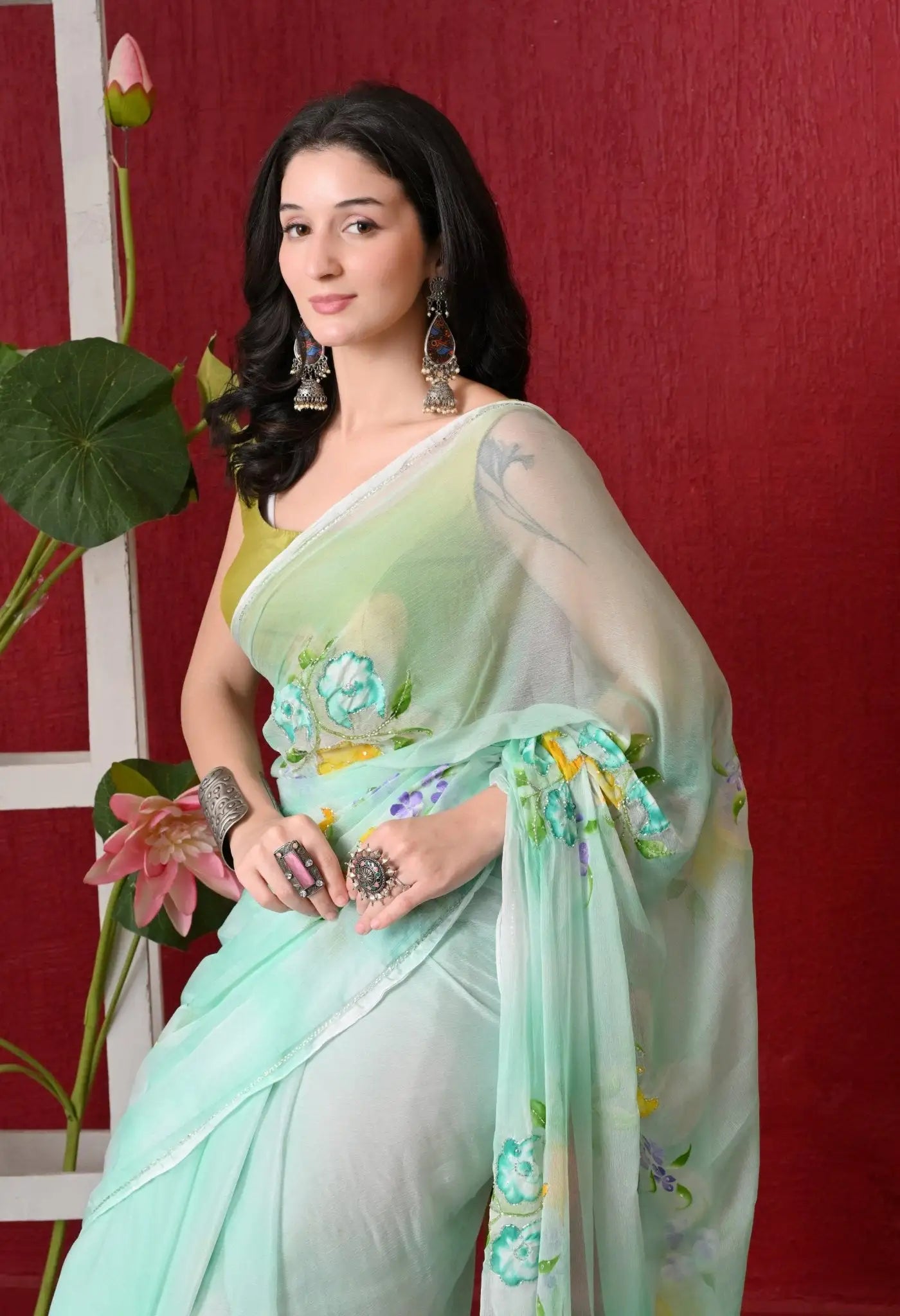 Verdelle Italian Chiffon Saree - Sindhu